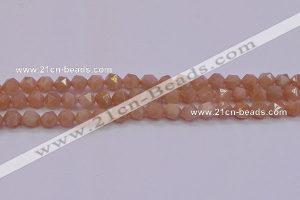 CMS1132 15.5 inches 8mm faceted nuggets peach moonstone beads