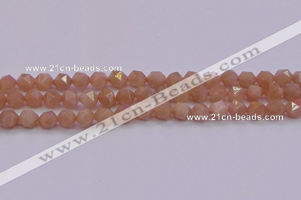 CMS1133 15.5 inches 10mm faceted nuggets peach moonstone beads