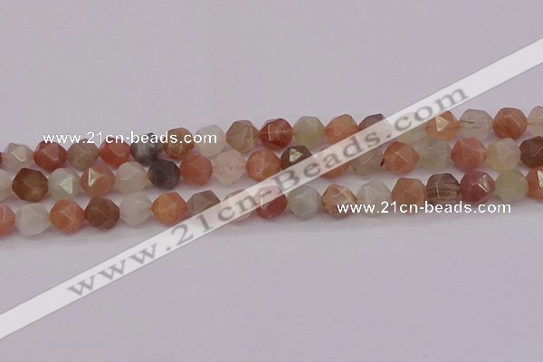 CMS1138 15.5 inches 10mm faceted nuggets rainbow moonstone beads