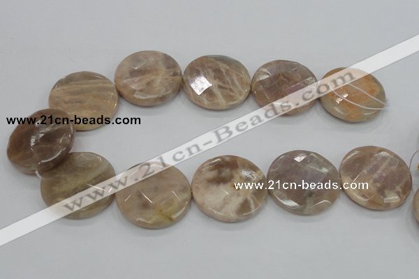 CMS115 15.5 inches 35mm faceted coin moonstone gemstone beads