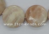 CMS116 15.5 inches 25mm faceted coin moonstone gemstone beads