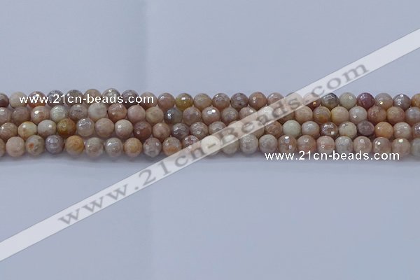 CMS1300 15.5 inches 4mm faceted round AB-color moonstone beads