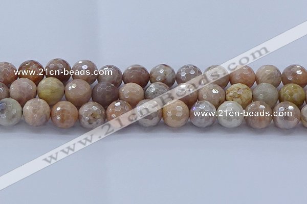 CMS1305 15.5 inches 14mm faceted round AB-color moonstone beads