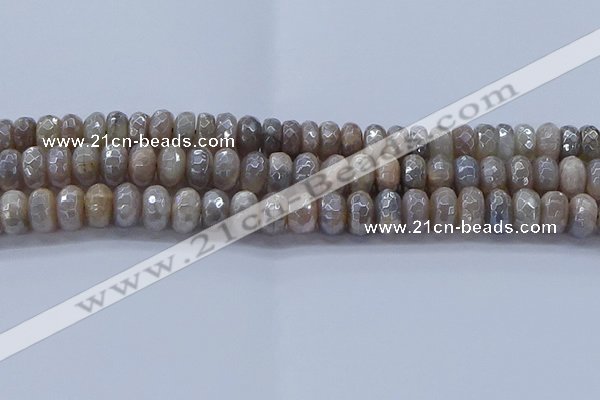 CMS1333 15.5 inches 6*10mm faceted rondelle AB-color grey moonstone beads