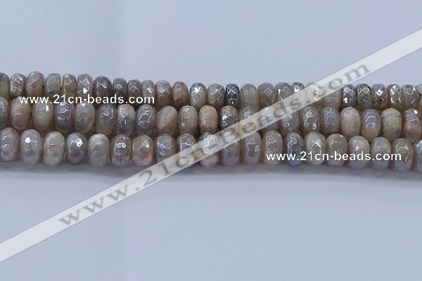 CMS1334 15.5 inches 7*12mm faceted rondelle AB-color grey moonstone beads