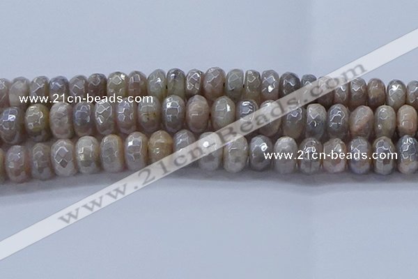 CMS1336 15.5 inches 8*16mm faceted rondelle AB-color grey moonstone beads