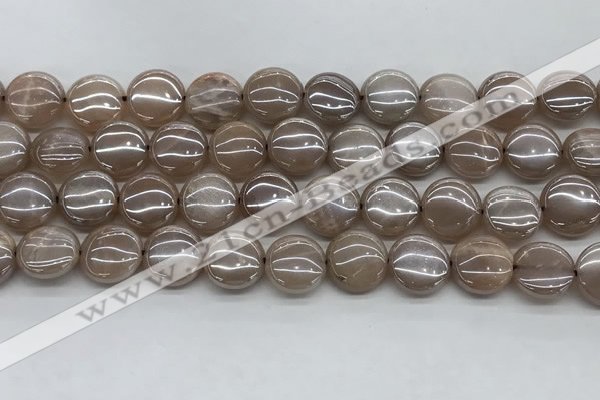 CMS1348 15.5 inches 12mm flat round AB-color moonstone beads