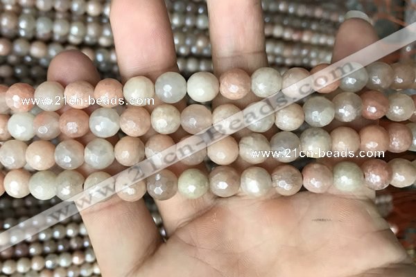 CMS1452 15.5 inches 8mm faceted round AB-color moonstone beads