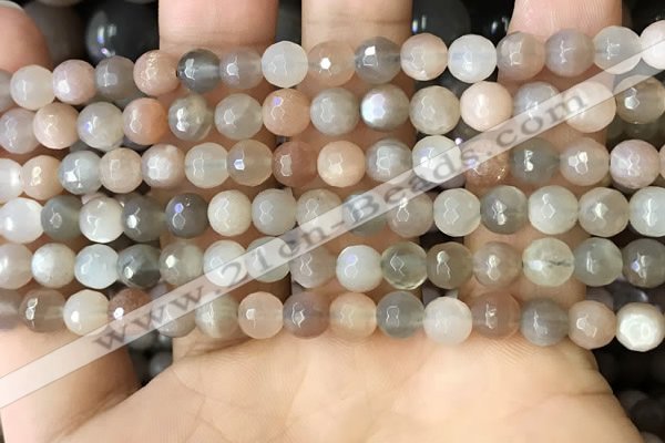 CMS1692 15.5 inches 6mm faceted round rainbow moonstone beads