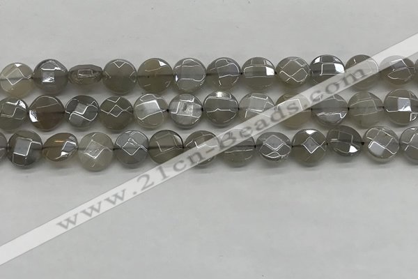 CMS1818 15.5 inches 10mm faceted coin AB-color moonstone beads