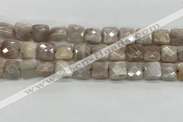 CMS1828 15.5 inches 12*12mm faceted square AB-color moonstone beads