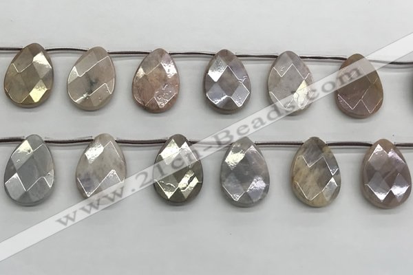 CMS1840 18*25mm faceted flat teardrop AB-color moonstone beads