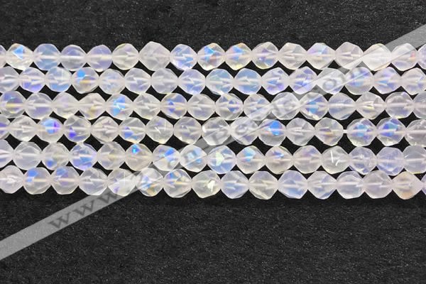 CMS1871 15.5 inches 6mm faceted nuggets AB-color white moonstone beads