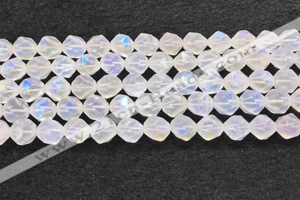 CMS1873 15.5 inches 10mm faceted nuggets AB-color white moonstone beads