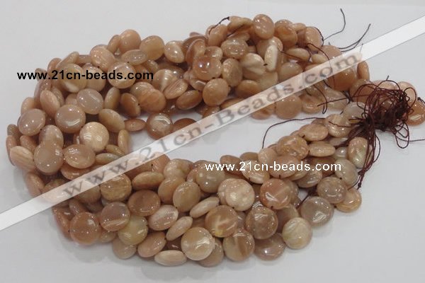 CMS23 15.5 inches 14mm flat round moonstone gemstone beads wholesale