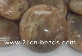 CMS25 15.5 inches 30mm flat round moonstone gemstone beads wholesale
