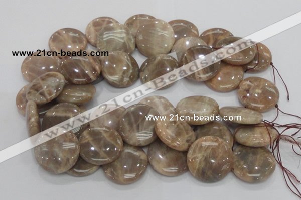 CMS25 15.5 inches 30mm flat round moonstone gemstone beads wholesale