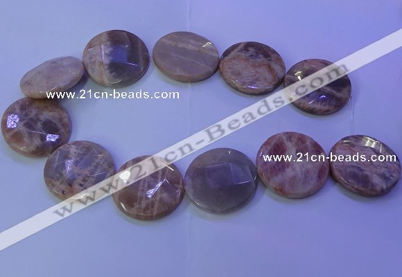 CMS595 15.5 inches 35mm faceted coin moonstone gemstone beads