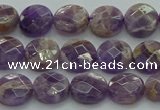 CNA1044 15.5 inches 10mm faceted coin dogtooth amethyst beads