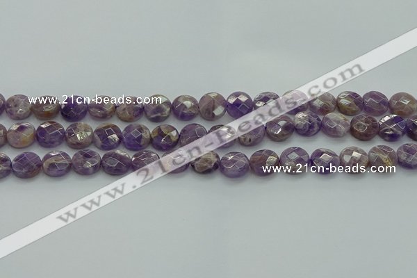 CNA1045 15.5 inches 12mm faceted coin dogtooth amethyst beads