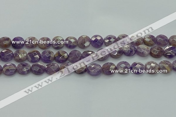 CNA1046 15.5 inches 14mm faceted coin dogtooth amethyst beads