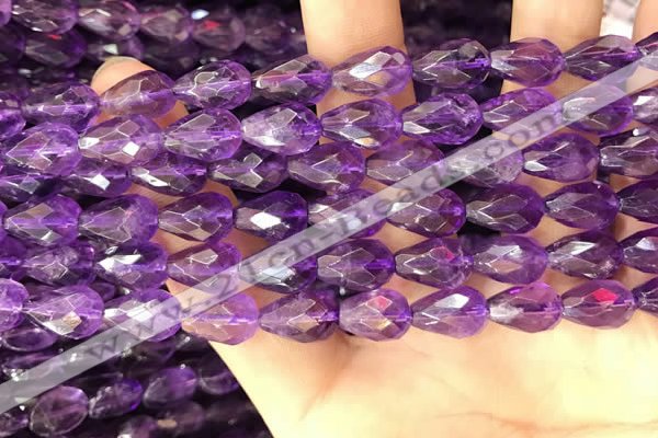 CNA1104 15.5 inches 8*12mm faceted teardrop amethyst gemstone beads