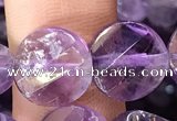 CNA1110 15.5 inches 12mm twisted & faceted coin amethyst beads