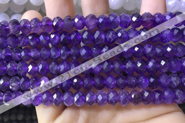 CNA1134 15.5 inches 6*8mm faceted rondelle amethyst gemstone beads