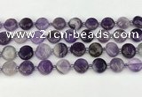 CNA1186 15.5 inches 12mm flat round amethyst beads wholesale