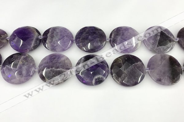 CNA1212 15.5 inches 40mm faceted coin amethyst gemstone beads