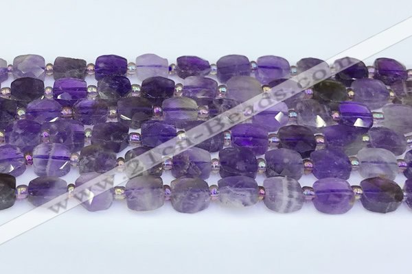 CNA1215 15.5 inches 10mm faceted square amethyst beads