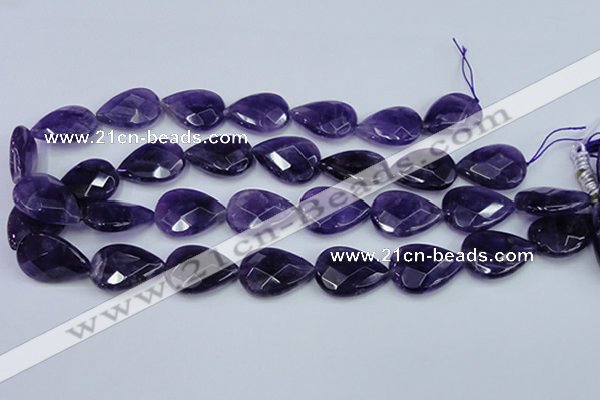 CNA264 15.5 inches 18*25mm faceted flat teardrop natural amethyst beads