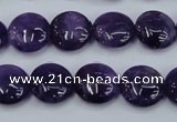 CNA269 15.5 inches 14mm flat round natural amethyst beads wholesale