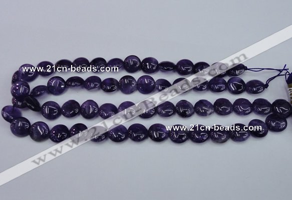 CNA269 15.5 inches 14mm flat round natural amethyst beads wholesale