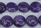 CNA270 15.5 inches 16mm flat round natural amethyst beads wholesale