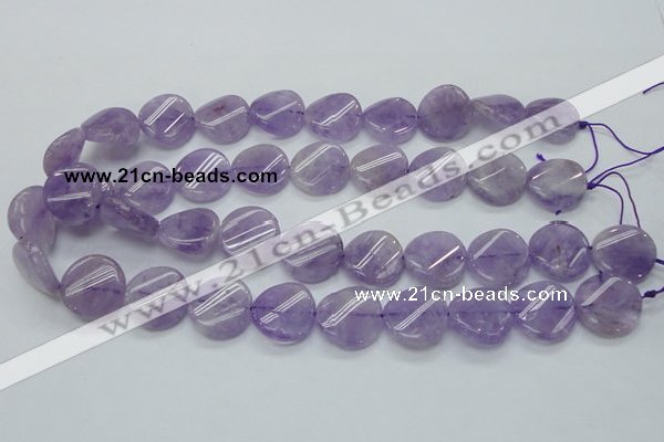 CNA343 15.5 inches 20mm twisted coin natural lavender amethyst beads