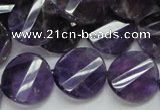 CNA45 15.5 inches 20mm twisted faceted coin grade A natural amethyst beads