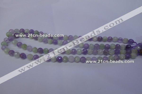 CNA662 15 inches 8mm faceted round lavender amethyst & prehnite beads