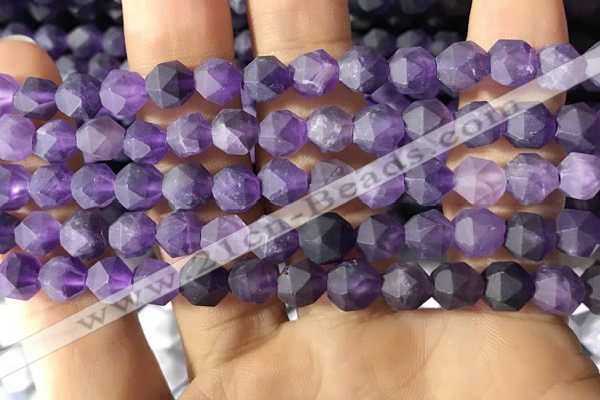 CNA766 15.5 inches 6mm faceted nuggets matte amethyst beads