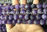 CNA769 15.5 inches 12mm faceted nuggets matte amethyst beads