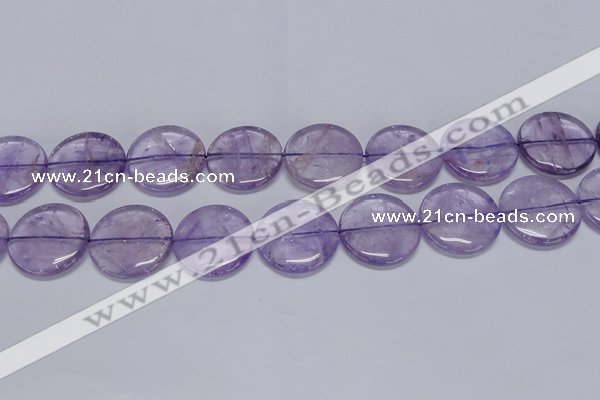 CNA827 15.5 inches 30mm flat round natural light amethyst beads