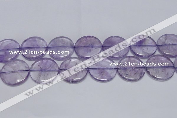 CNA829 15.5 inches 40mm flat round natural light amethyst beads