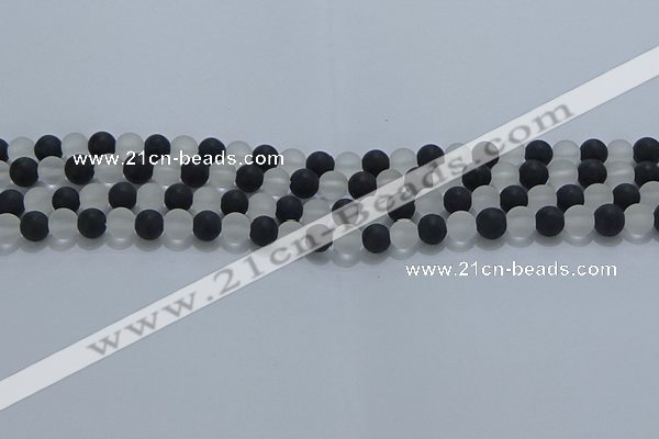 CNC110 15.5 inches 4mm round matte white crystal & black agate beads