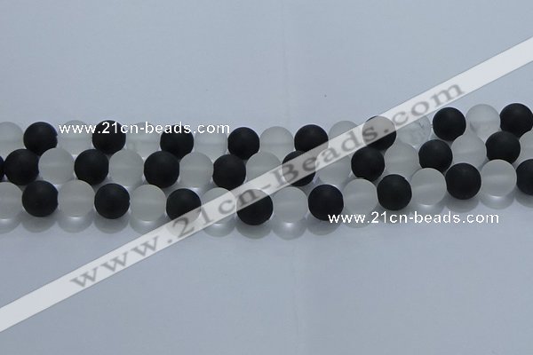 CNC113 15.5 inches 10mm round matte white crystal & black agate beads