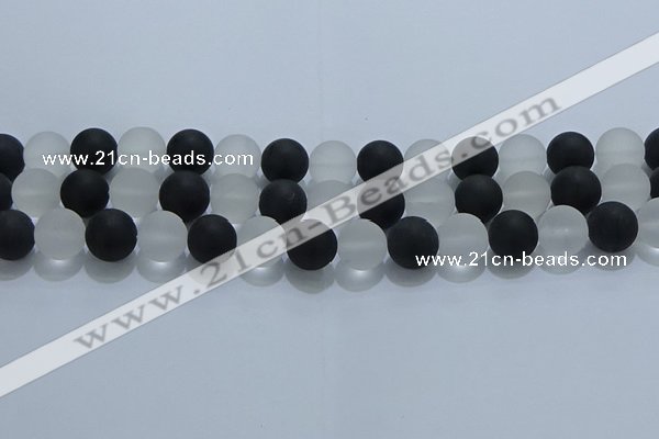 CNC114 15.5 inches 12mm round matte white crystal & black agate beads