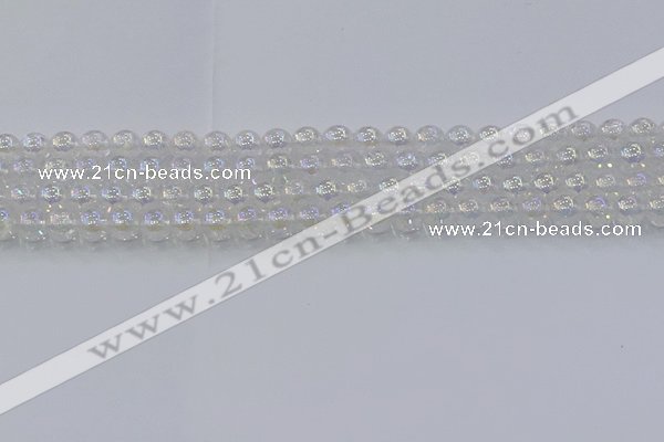 CNC561 15.5 inches 6mm round plated crackle white crystal beads