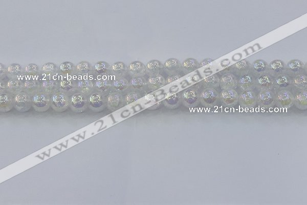 CNC562 15.5 inches 8mm round plated crackle white crystal beads