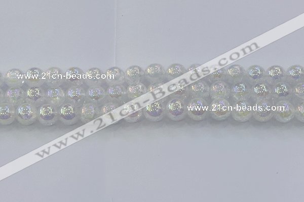 CNC564 15.5 inches 12mm round plated crackle white crystal beads