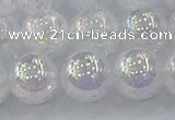 CNC565 15.5 inches 14mm round plated crackle white crystal beads