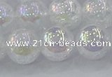 CNC566 15.5 inches 16mm round plated crackle white crystal beads